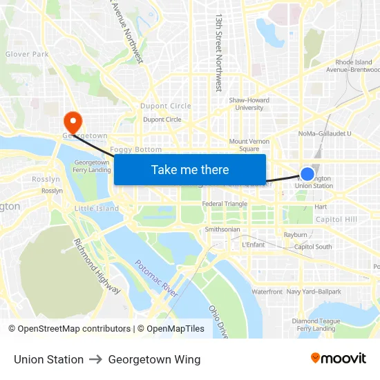 Union Station to Georgetown Wing map