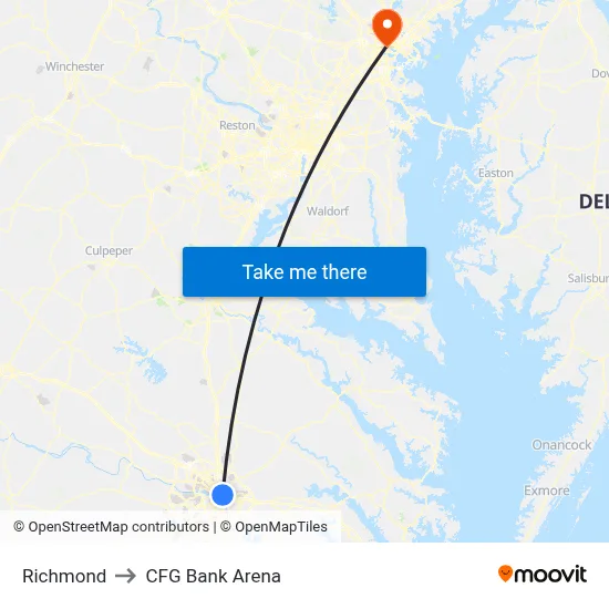 Richmond to CFG Bank Arena map