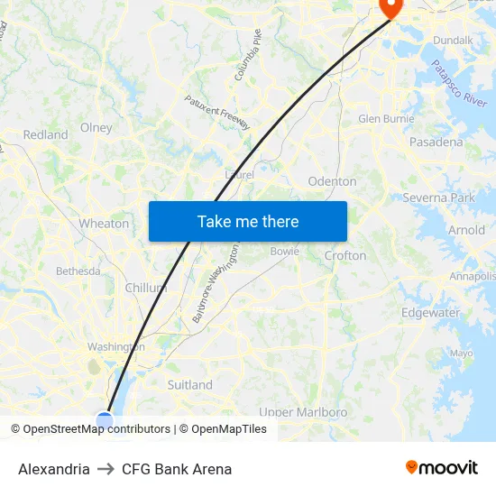 Alexandria to CFG Bank Arena map