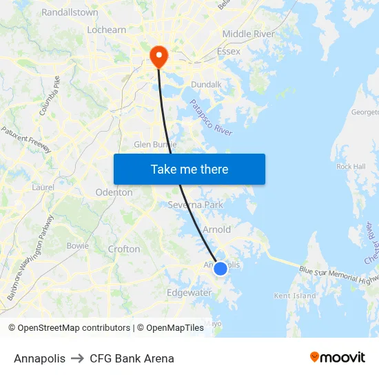Annapolis to CFG Bank Arena map