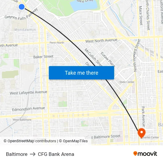 Baltimore to CFG Bank Arena map