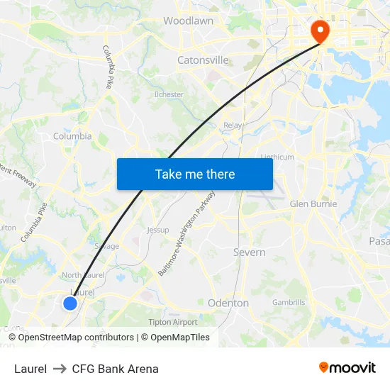 Laurel to CFG Bank Arena map