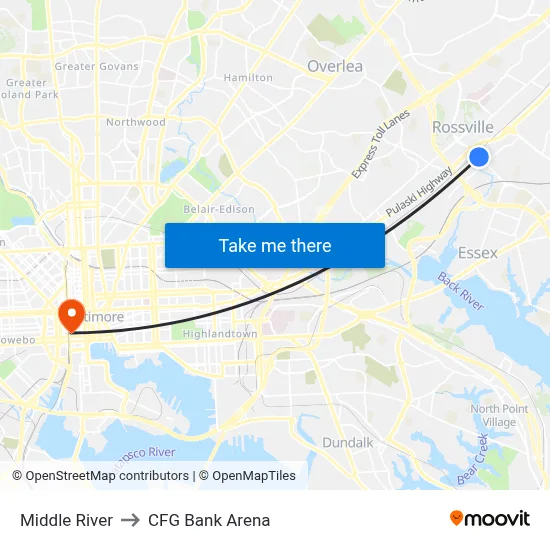 Middle River to CFG Bank Arena map