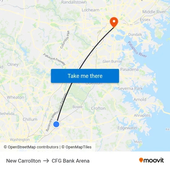 New Carrollton to CFG Bank Arena map