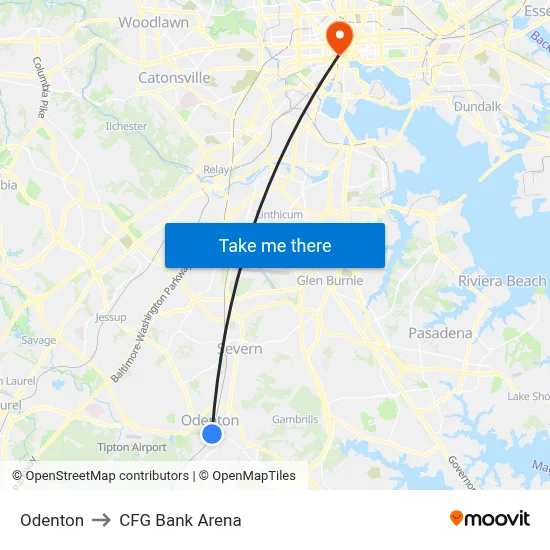 Odenton to CFG Bank Arena map