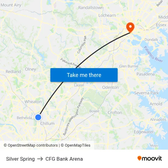 Silver Spring to CFG Bank Arena map