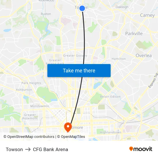 Towson to CFG Bank Arena map