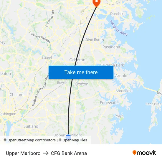 Upper Marlboro to CFG Bank Arena map