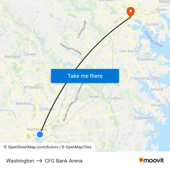 Washington to CFG Bank Arena map