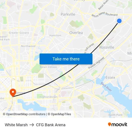 White Marsh to CFG Bank Arena map
