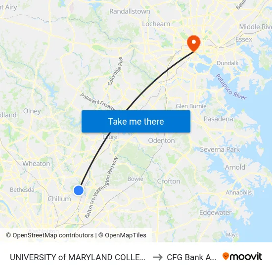 UNIVERSITY of MARYLAND COLLEGE PARK to CFG Bank Arena map