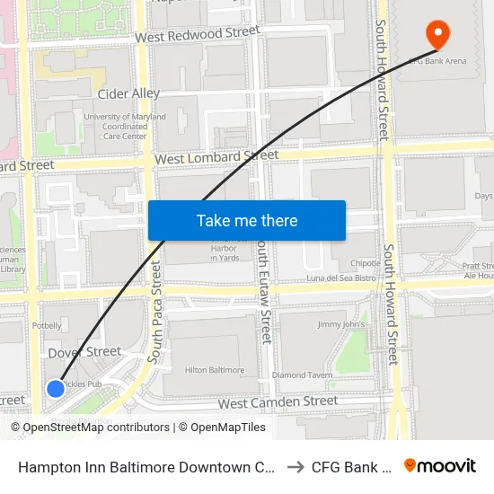 Hampton Inn Baltimore Downtown Convention Ctr to CFG Bank Arena map