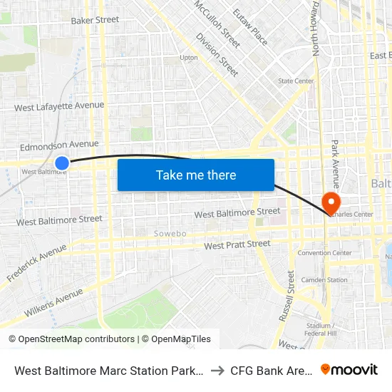 West Baltimore Marc Station Parking to CFG Bank Arena map
