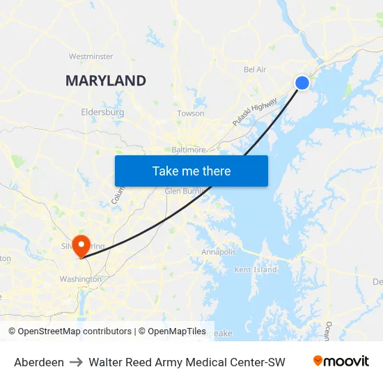 Aberdeen to Walter Reed Army Medical Center-SW map