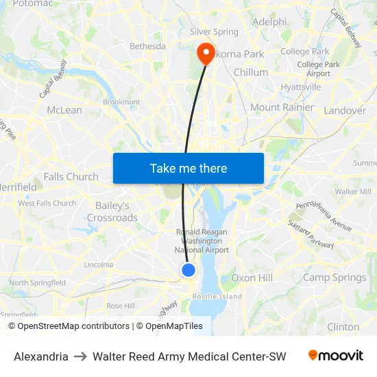 Alexandria to Walter Reed Army Medical Center-SW map