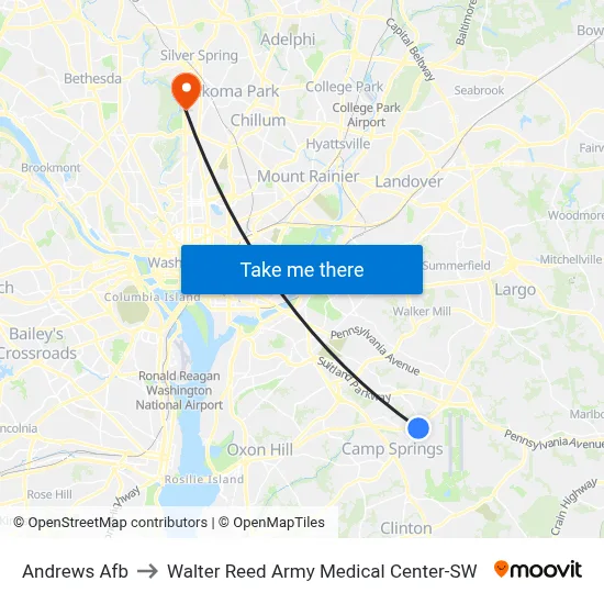 Andrews Afb to Walter Reed Army Medical Center-SW map