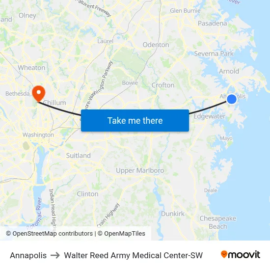 Annapolis to Walter Reed Army Medical Center-SW map