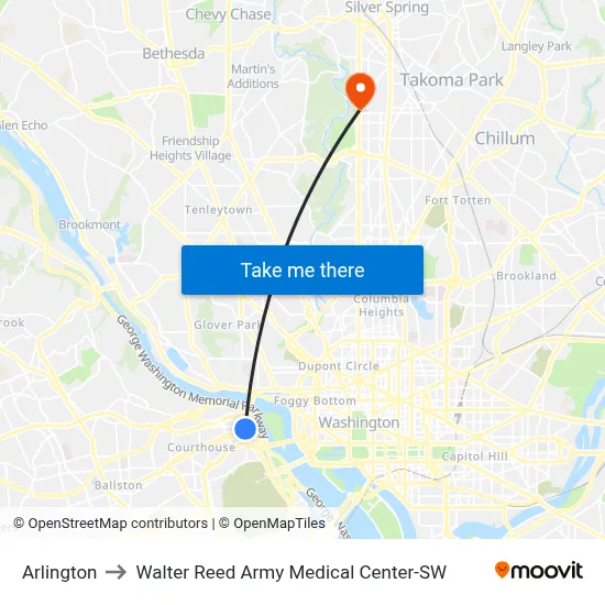 Arlington to Walter Reed Army Medical Center-SW map