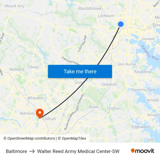 Baltimore to Walter Reed Army Medical Center-SW map