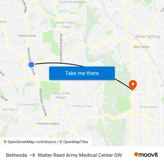 Bethesda to Walter Reed Army Medical Center-SW map