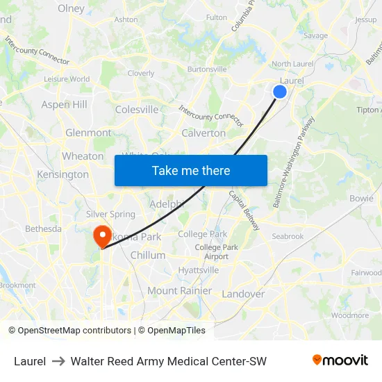 Laurel to Walter Reed Army Medical Center-SW map