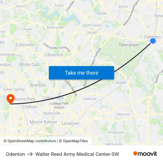 Odenton to Walter Reed Army Medical Center-SW map
