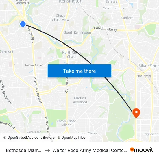 Bethesda Marriott to Walter Reed Army Medical Center-SW map