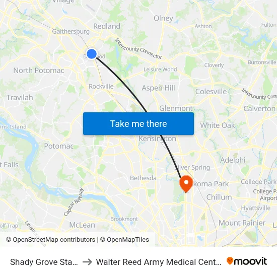 Shady Grove Station to Walter Reed Army Medical Center-SW map