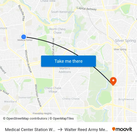 Medical Center Station Washington Metro to Walter Reed Army Medical Center-SW map