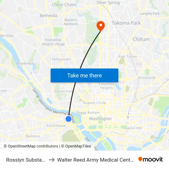 Rosslyn Substation to Walter Reed Army Medical Center-SW map