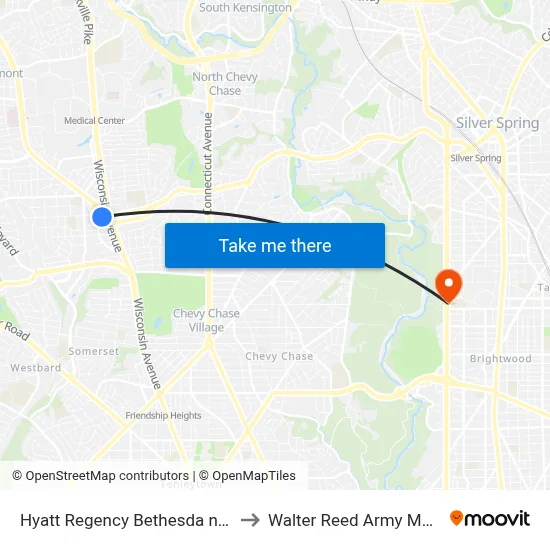 Hyatt Regency Bethesda near Washington, DC to Walter Reed Army Medical Center-SW map