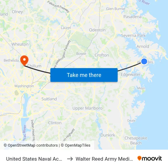 United States Naval Academy Chapel to Walter Reed Army Medical Center-SW map
