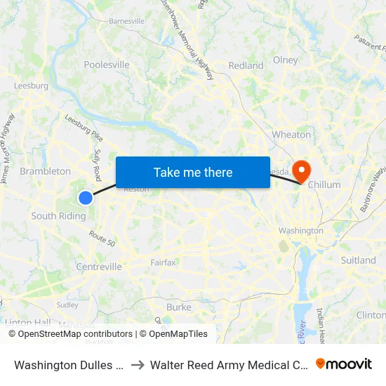 Washington Dulles Airport to Walter Reed Army Medical Center-SW map