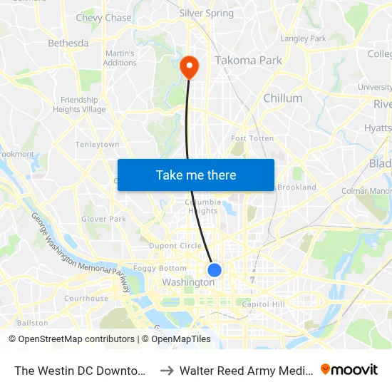 The Westin DC Downtown, Washington to Walter Reed Army Medical Center-SW map