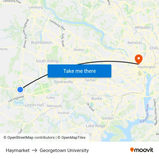 Haymarket to Georgetown University map