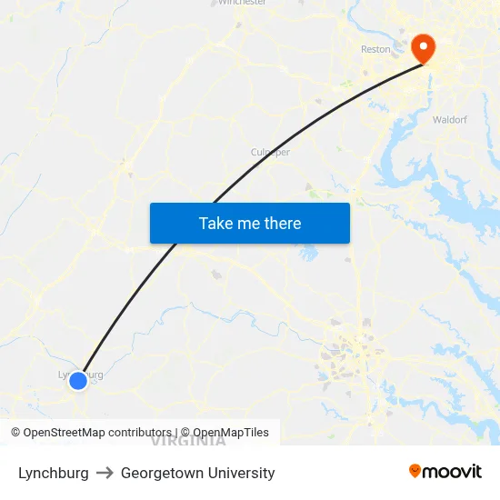 Lynchburg to Georgetown University map
