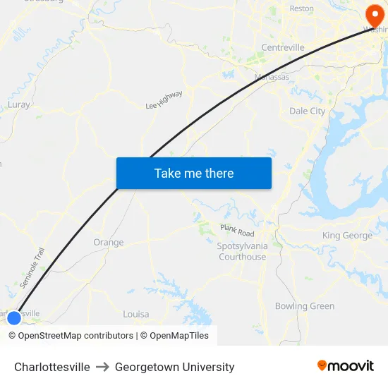 Charlottesville to Georgetown University map