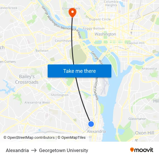 Alexandria to Georgetown University map