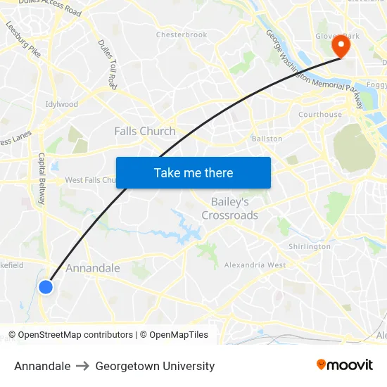 Annandale to Georgetown University map