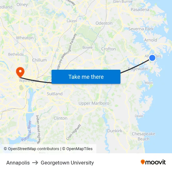 Annapolis to Georgetown University map