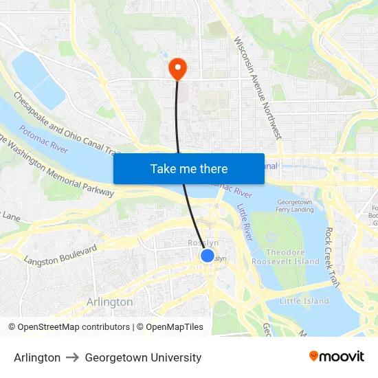 Arlington to Georgetown University map