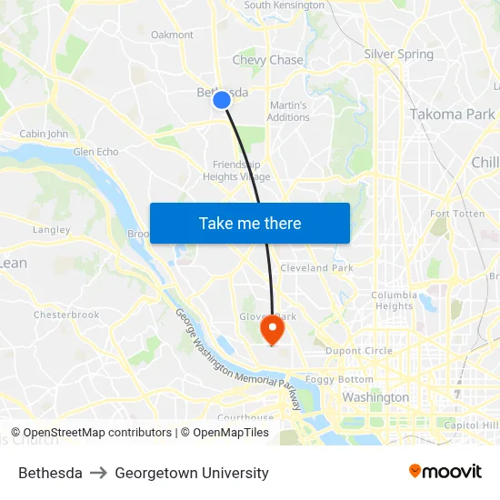 Bethesda to Georgetown University map