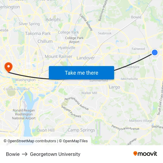 Bowie to Georgetown University map