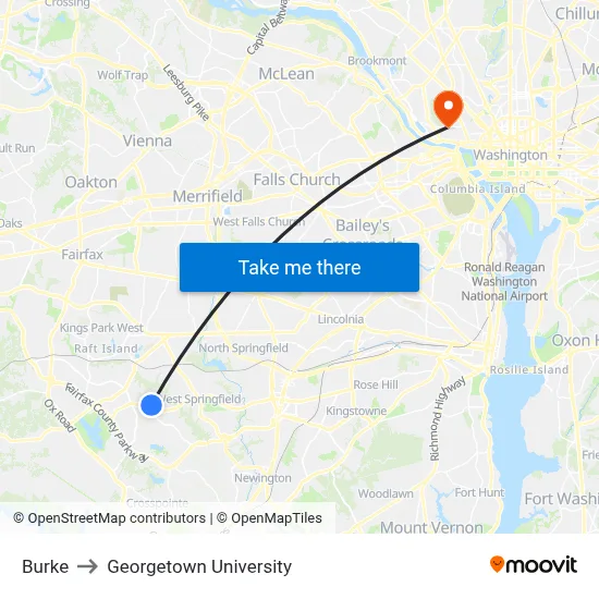Burke to Georgetown University map
