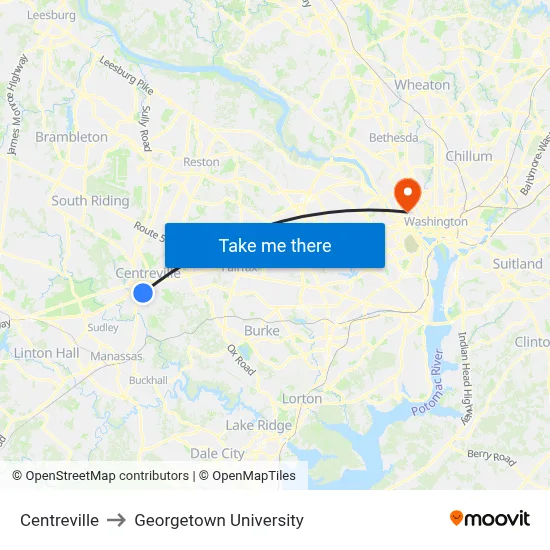 Centreville to Georgetown University map