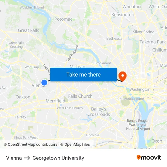 Vienna to Georgetown University map