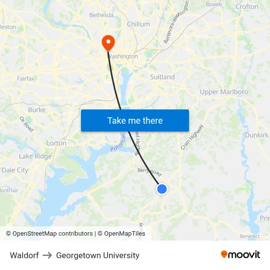 Waldorf to Georgetown University map