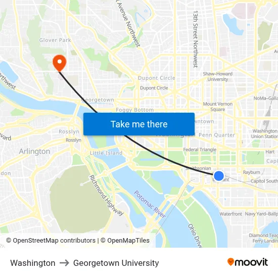 Washington to Georgetown University map