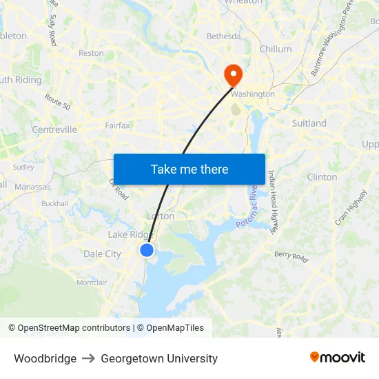 Woodbridge to Georgetown University map