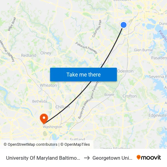 University Of Maryland Baltimore (Umbc) to Georgetown University map